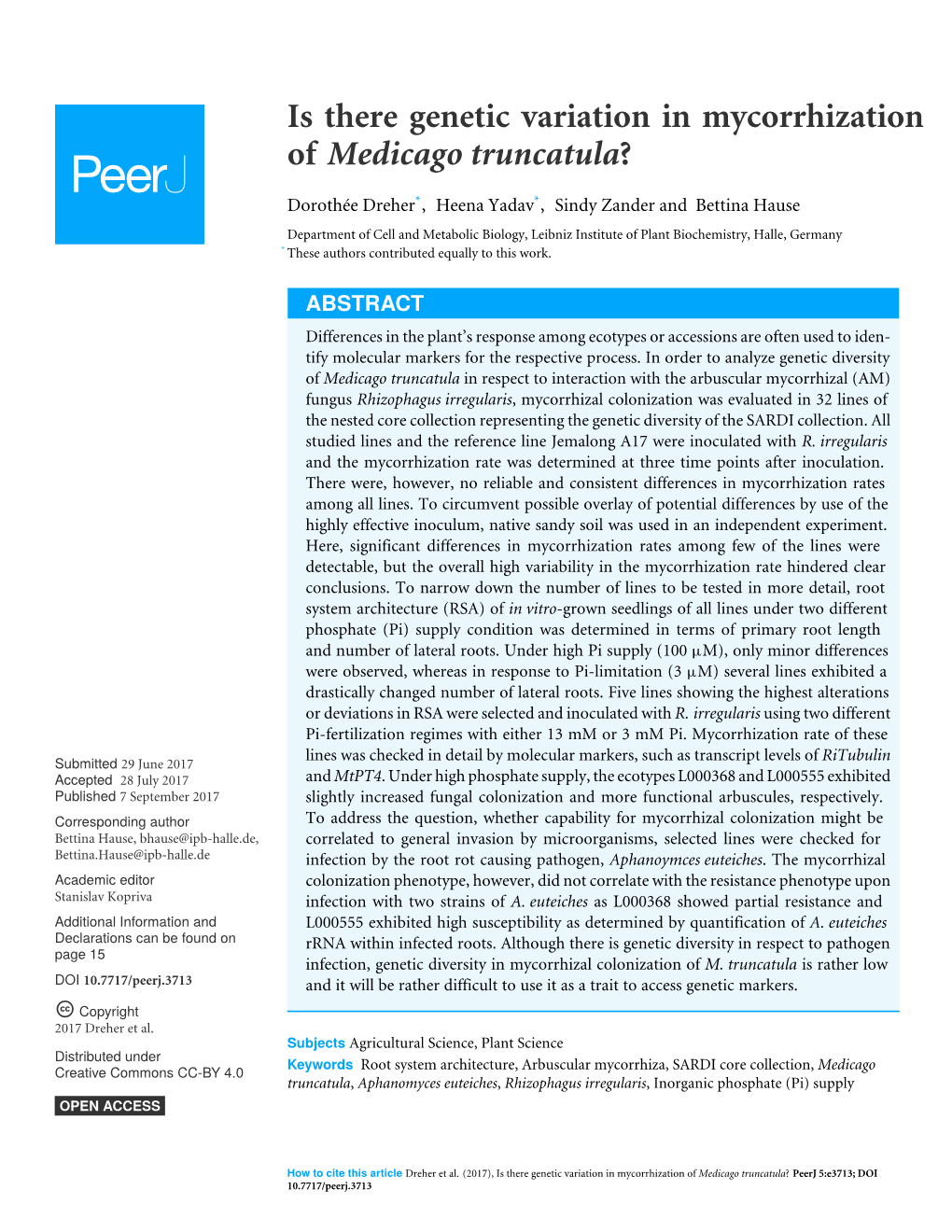 Is There Genetic Variation in Mycorrhization of Medicago Truncatula?