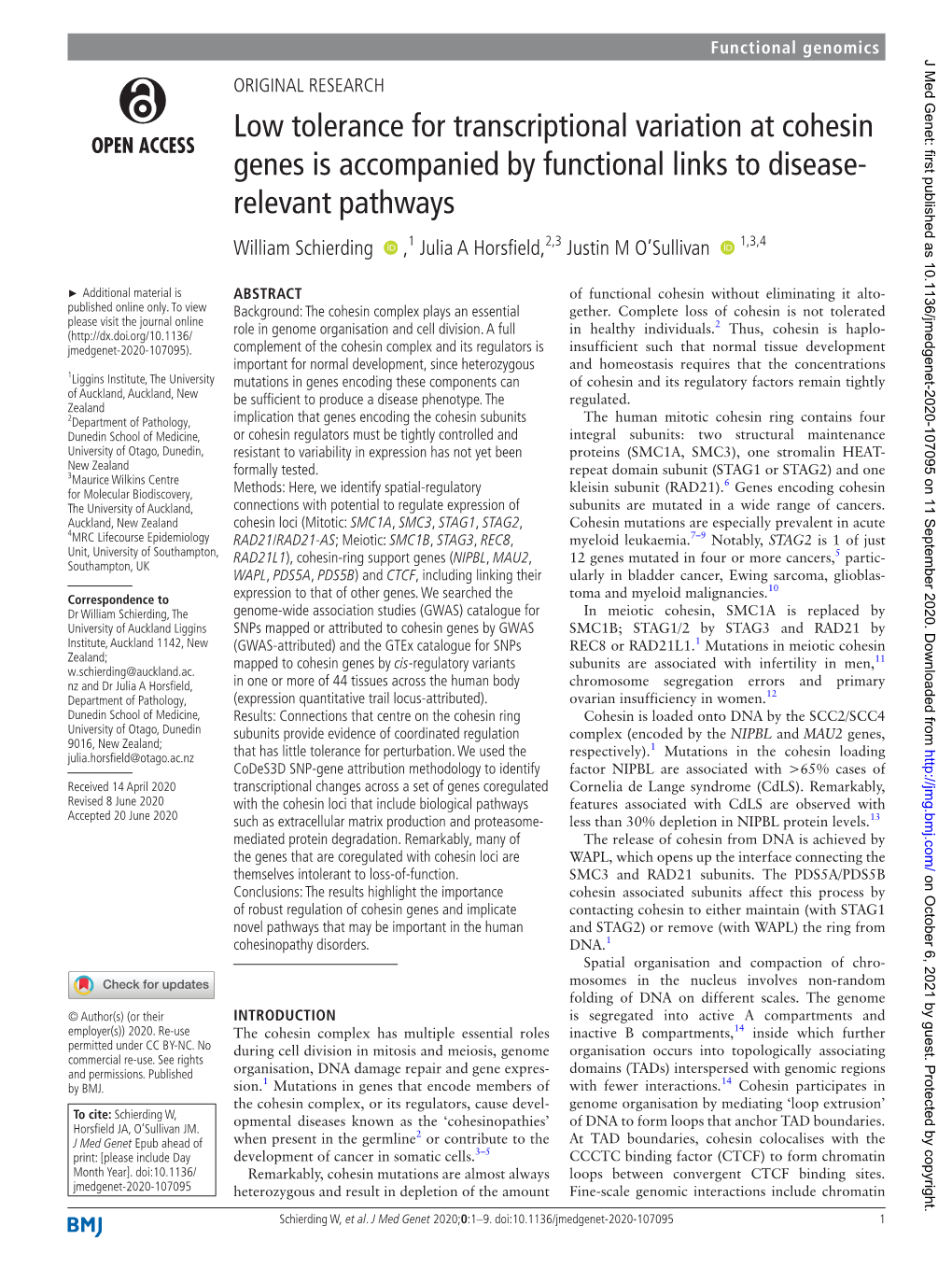 Low Tolerance for Transcriptional Variation at Cohesin Genes Is