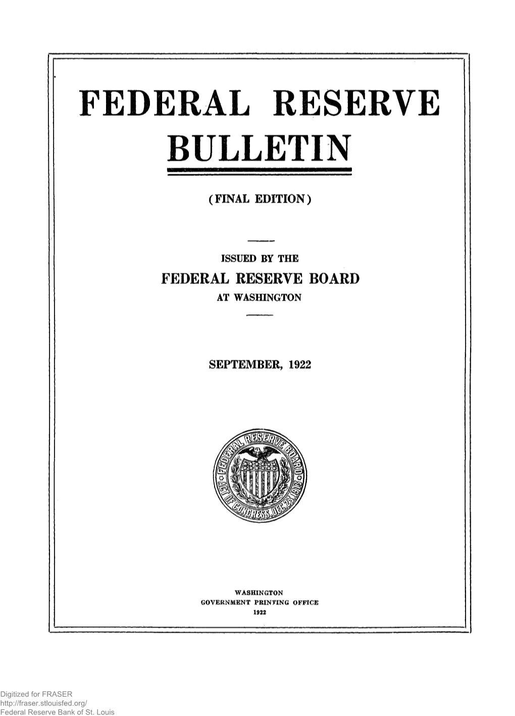 Federal Reserve Bulletin September 1922