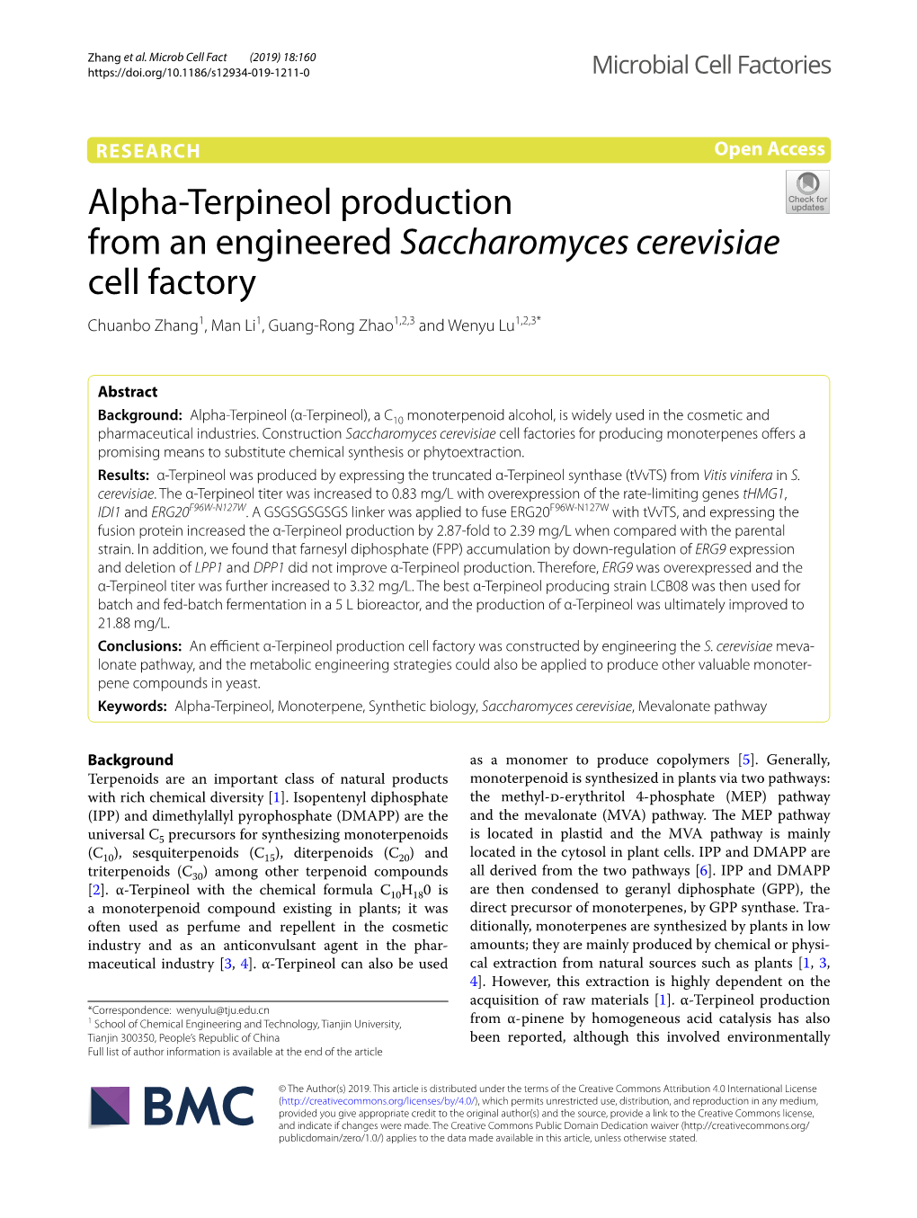 Alpha-Terpineol Production from an Engineered Saccharomyces