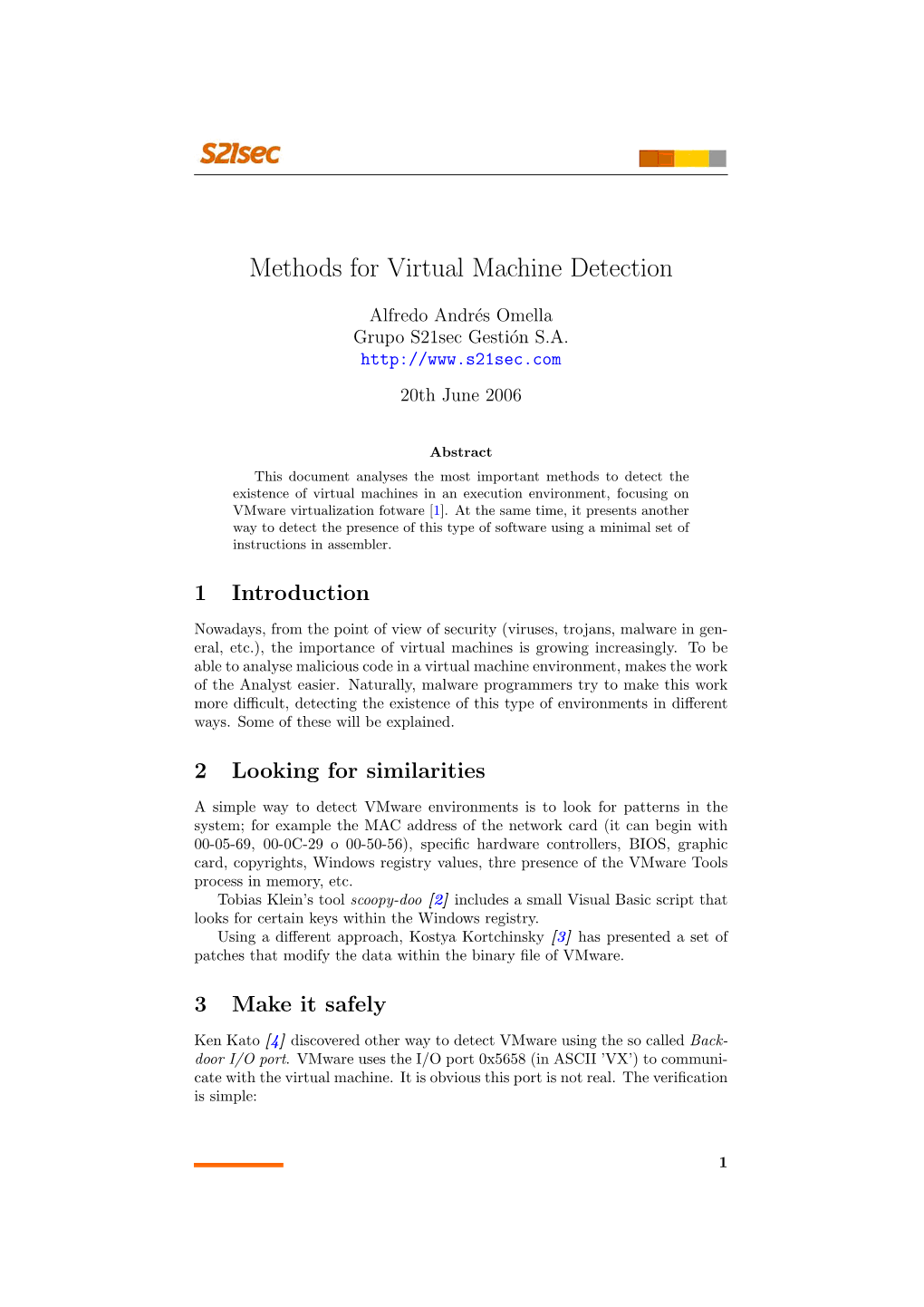 Methods for Virtual Machine Detection