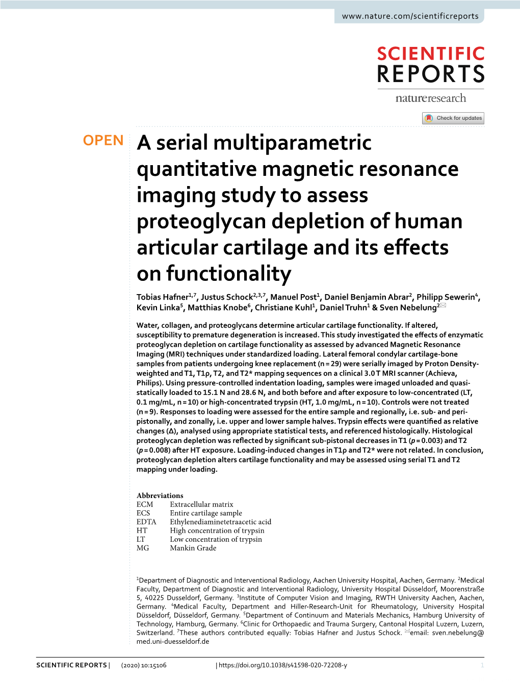 A Serial Multiparametric Quantitative Magnetic Resonance Imaging Study to Assess Proteoglycan Depletion of Human Articular Carti