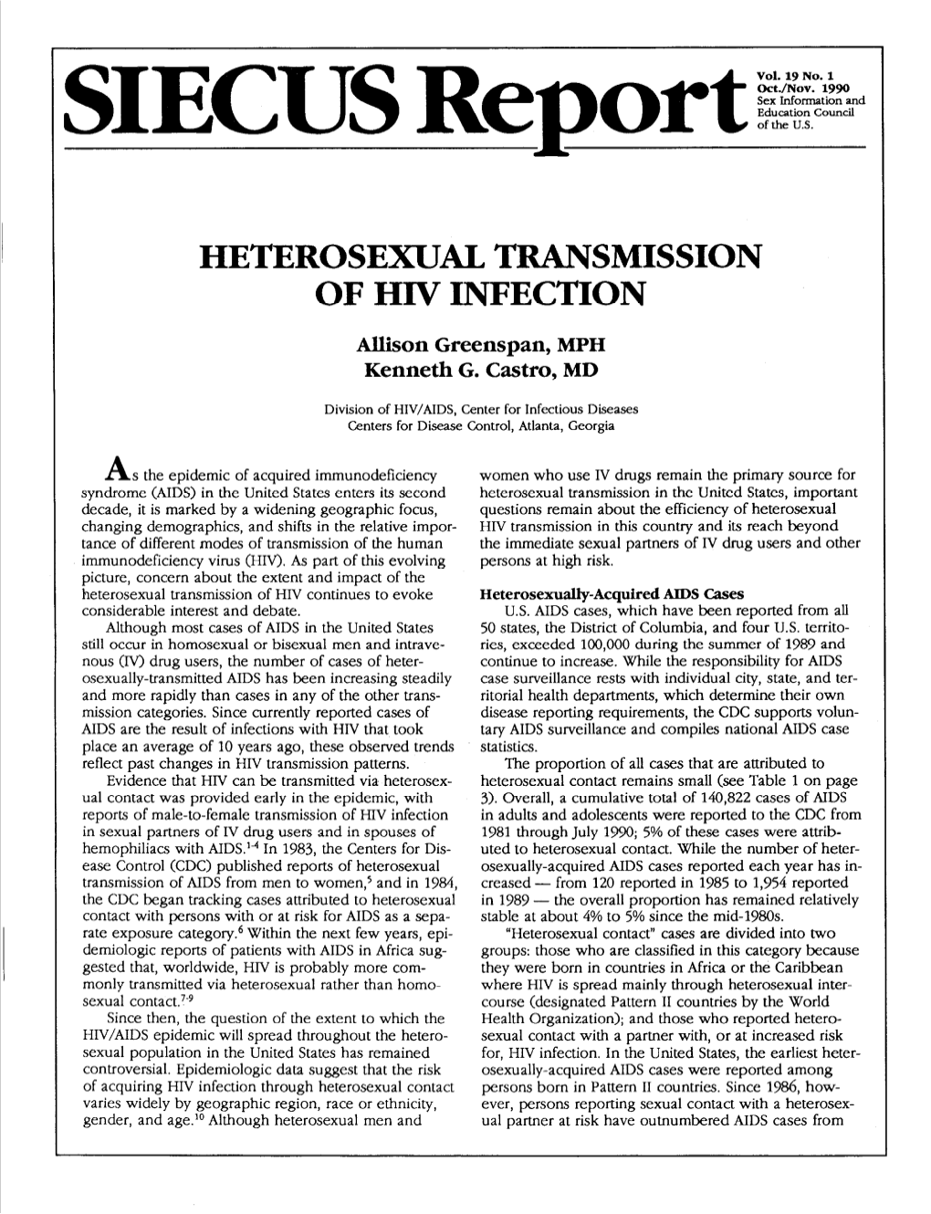 Heterosexual Transmission of Hiv Infection