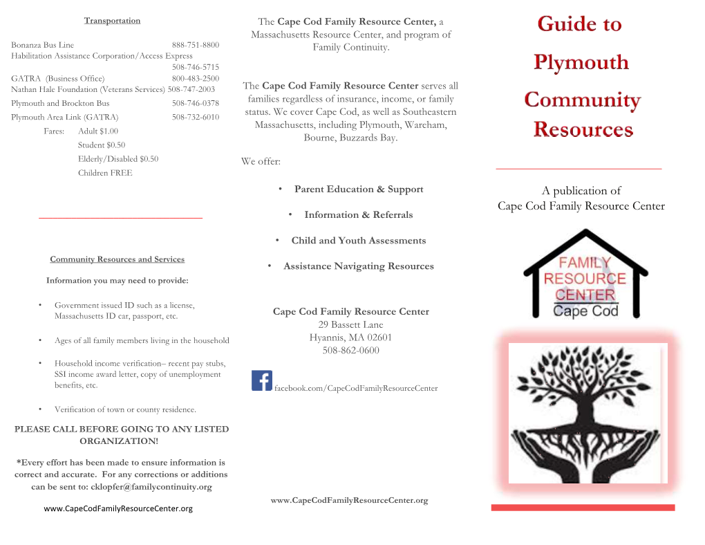 A Publication of Cape Cod Family Resource Center ______• Information & Referrals