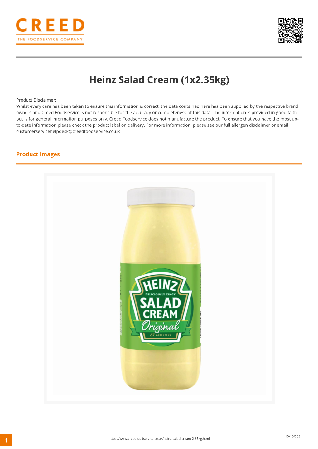 Heinz Salad Cream (1X2.35Kg)