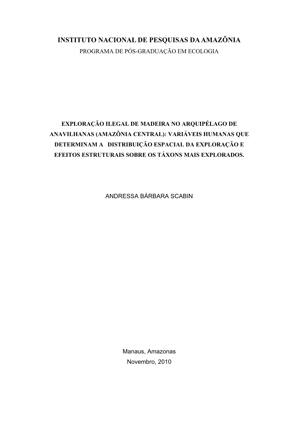 Instituto Nacional De Pesquisas Da Amazônia Programa De Pós-Graduação Em Ecologia