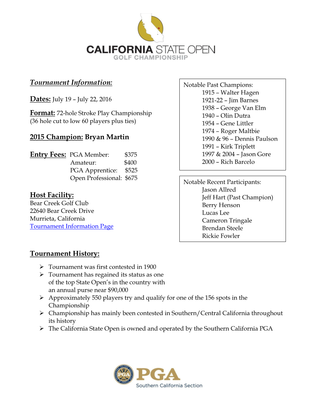 Tournament Information