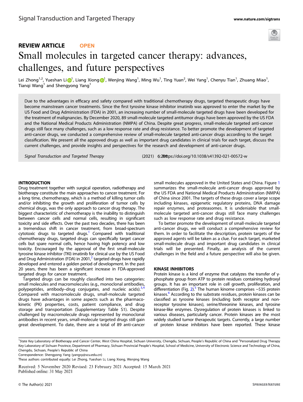 Small Molecules in Targeted Cancer Therapy: Advances, Challenges, and Future Perspectives