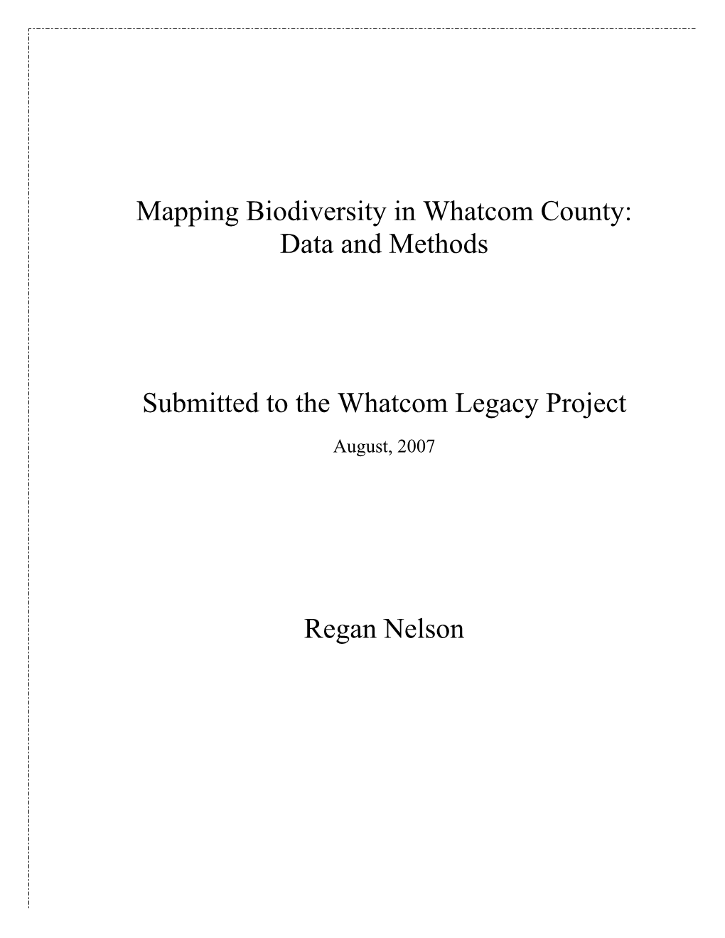 Biodiversity in Whatcom County: Data and Methods