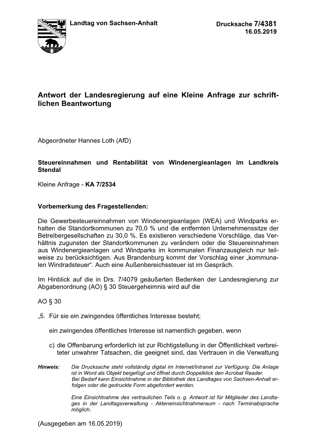 Steuereinnahmen Und Rentabilität Von Windenergieanlagen Im Landkreis Stendal