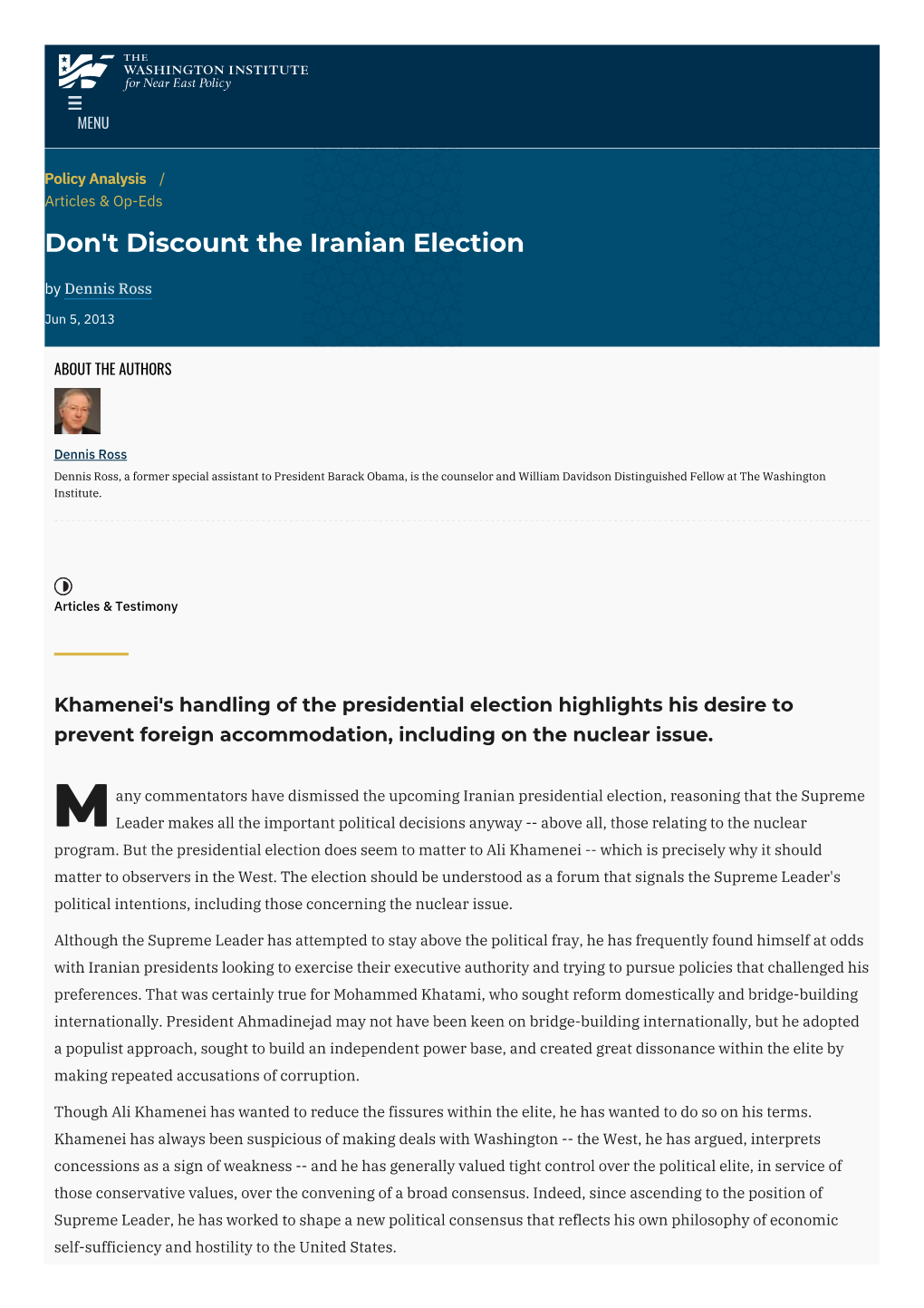 Don't Discount the Iranian Election | the Washington Institute