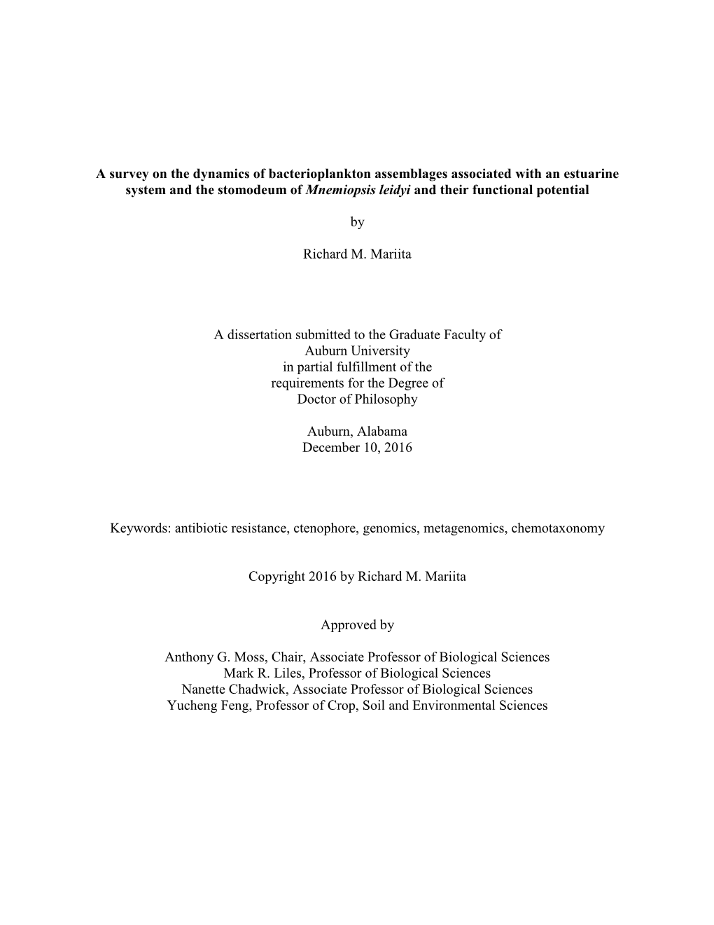 A Survey on the Dynamics of Bacterioplankton Assemblages Associated with an Estuarine System and the Stomodeum of Mnemiopsis Leidyi and Their Functional Potential