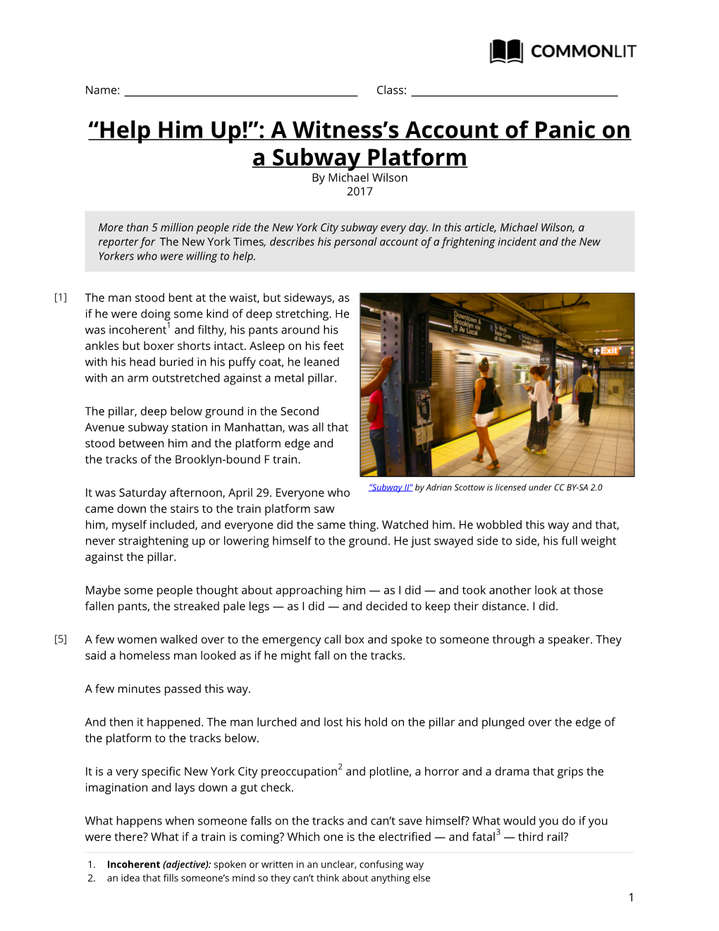 Commonlit | “Help Him Up!”: a Witness's Account of Panic on A