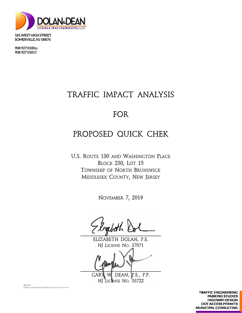 Traffic Impact Analysis for Proposed Quick Chek