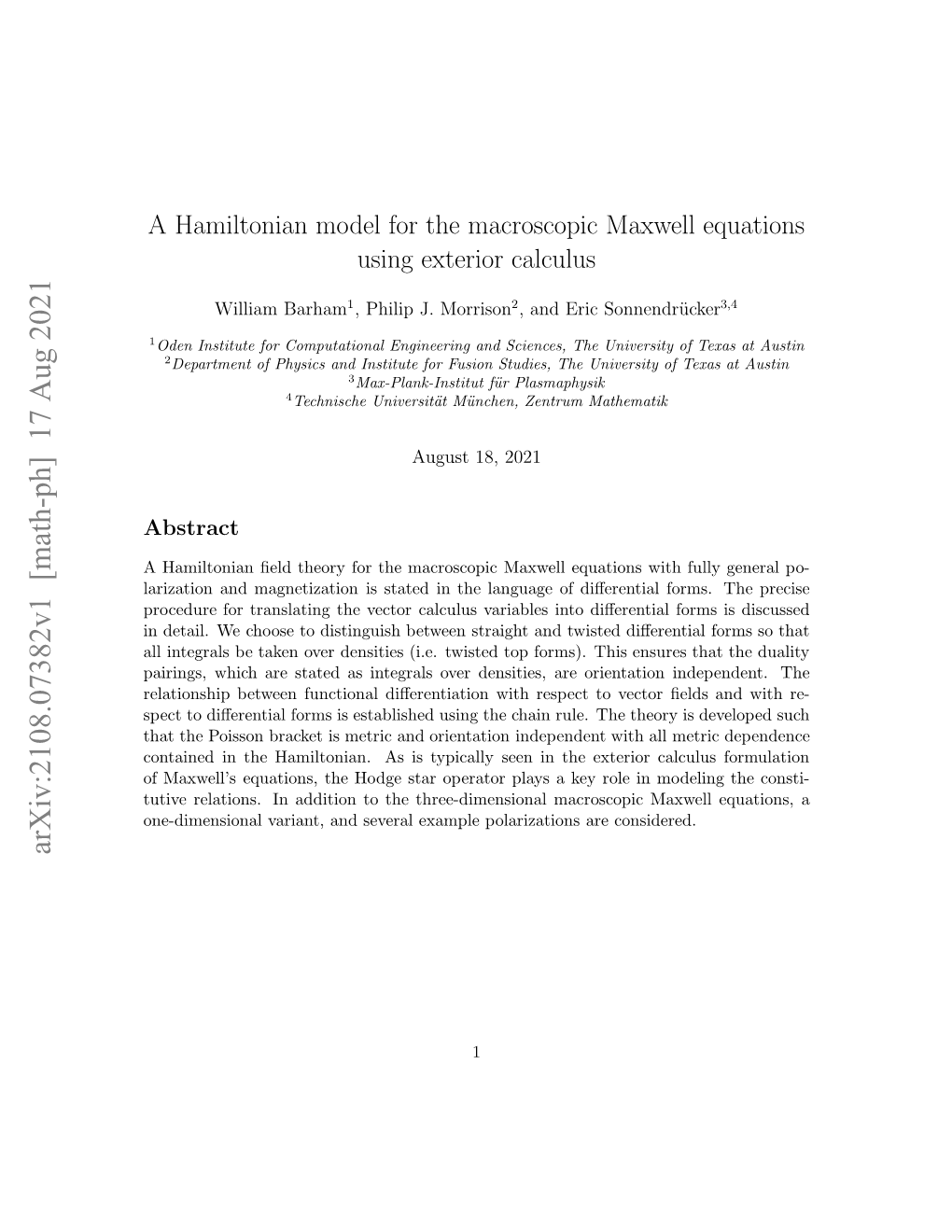 A Hamiltonian Model for the Macroscopic Maxwell Equations