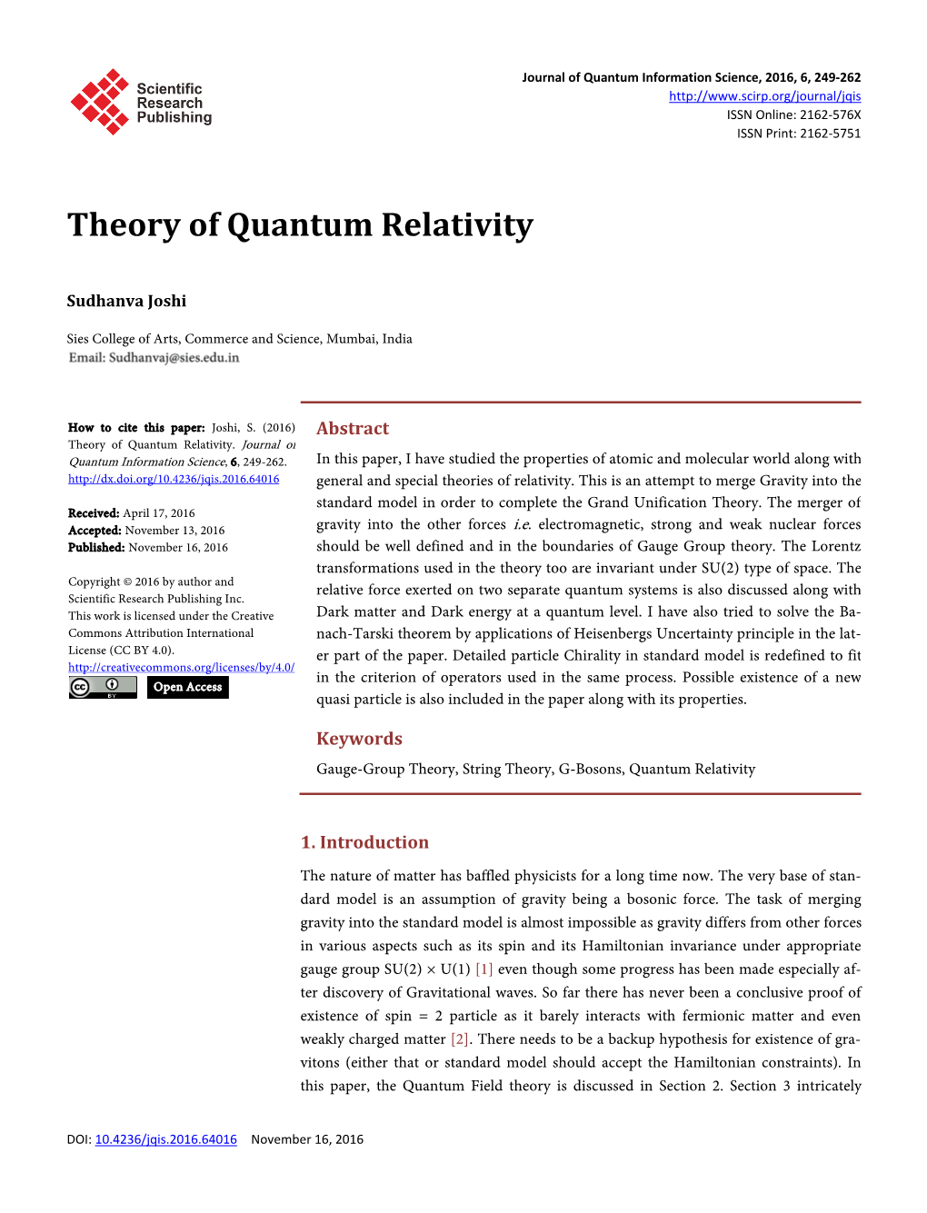 Theory of Quantum Relativity