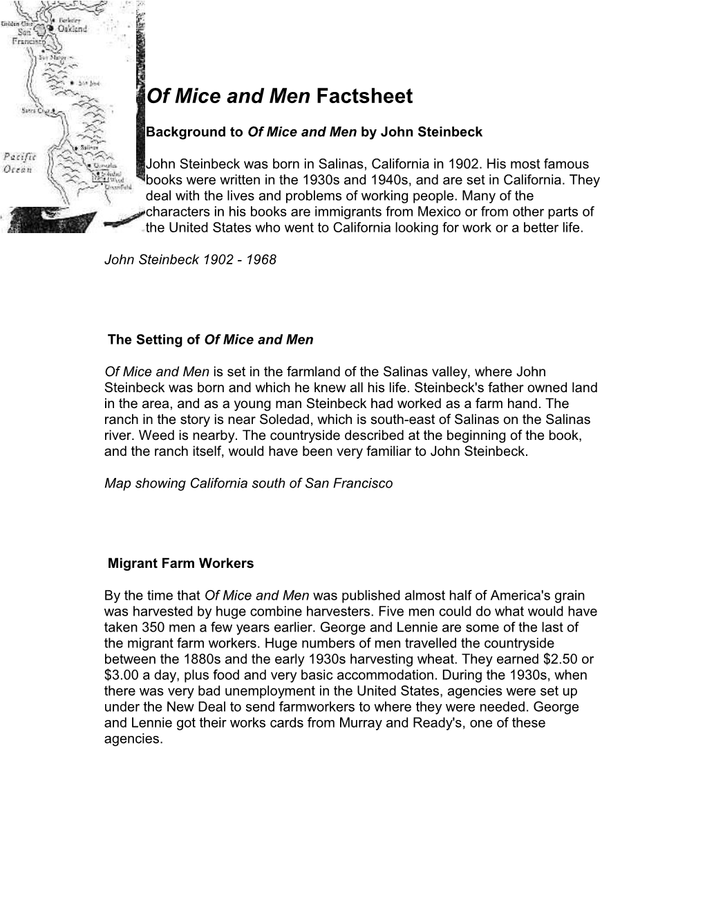 Of Mice and Men Factsheet