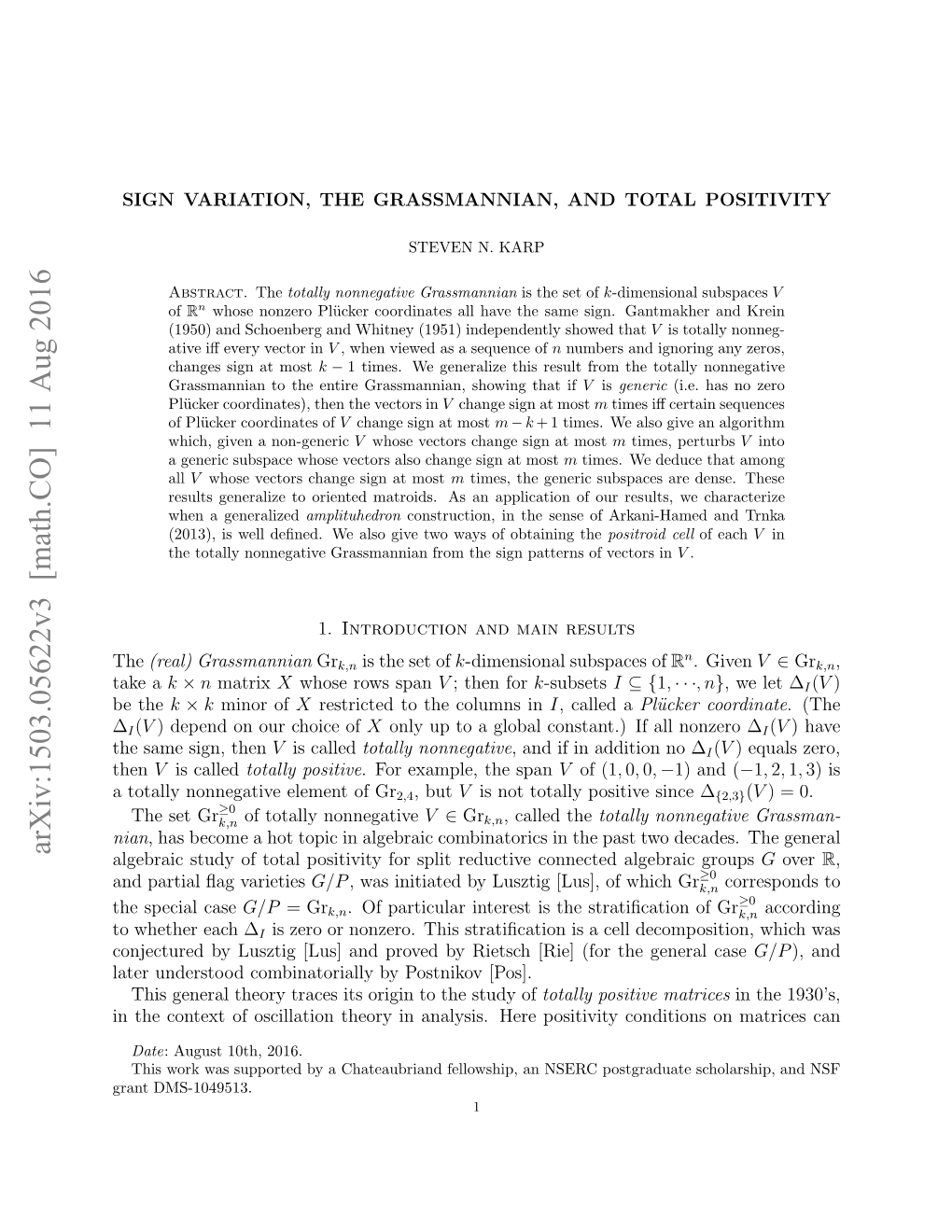 Sign Variation, the Grassmannian, and Total Positivity 3