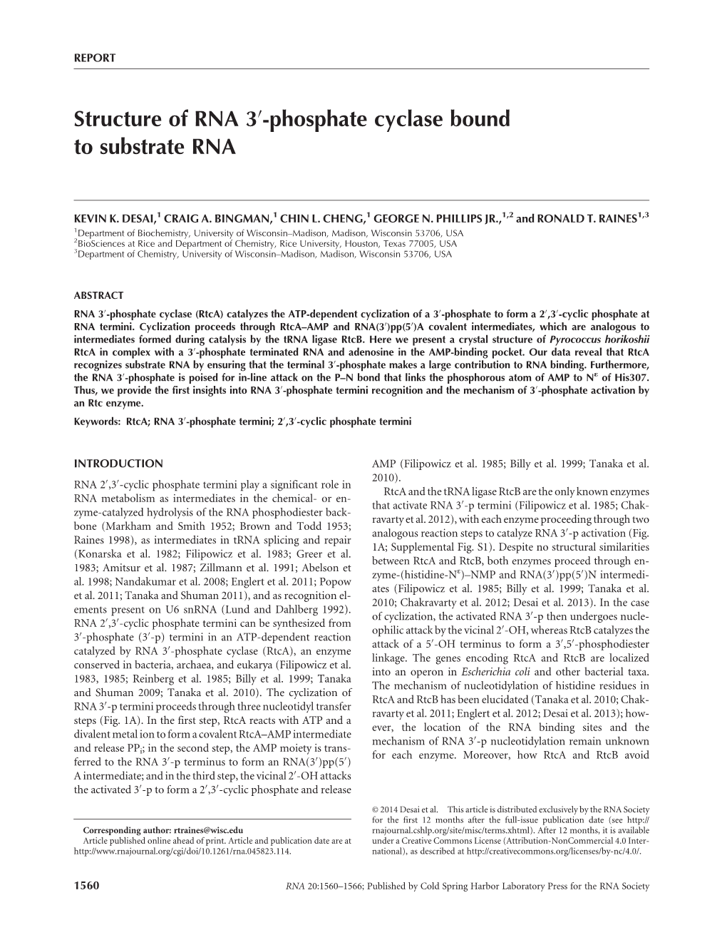 Phosphate Cyclase Bound to Substrate RNA