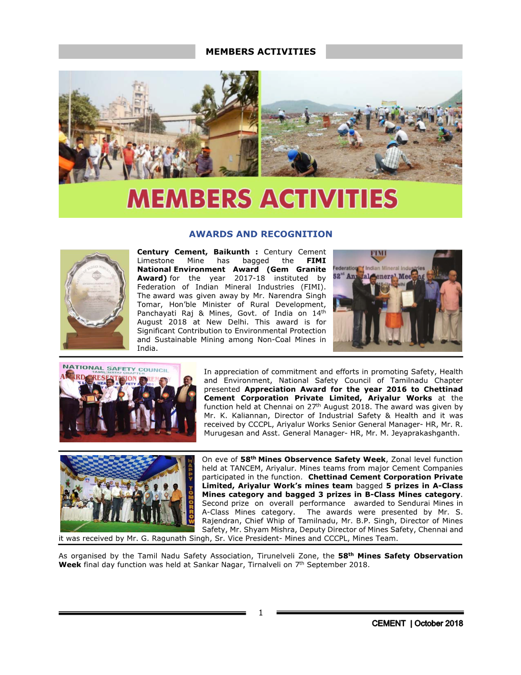 Members Activities Awards and Recognition
