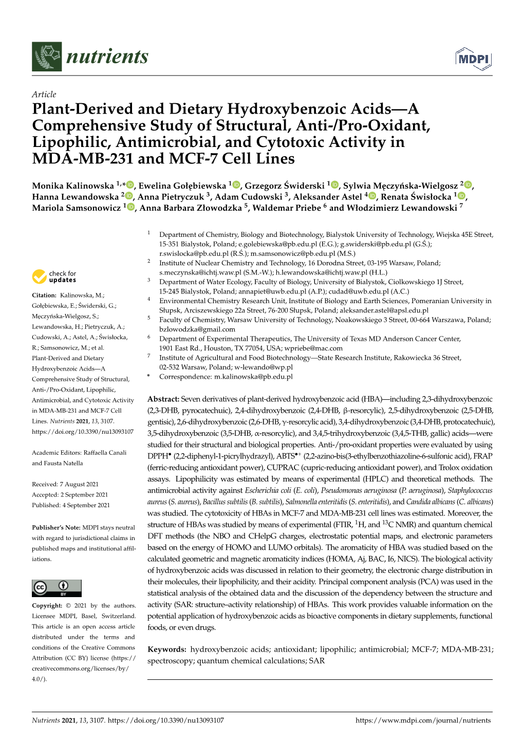 Plant-Derived and Dietary Hydroxybenzoic Acids—A