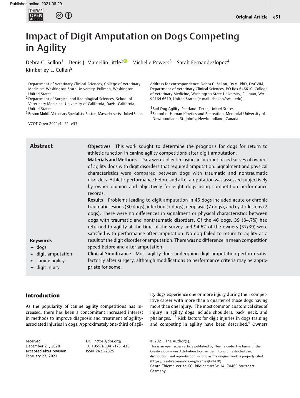 Impact of Digit Amputation on Dogs Competing in Agility