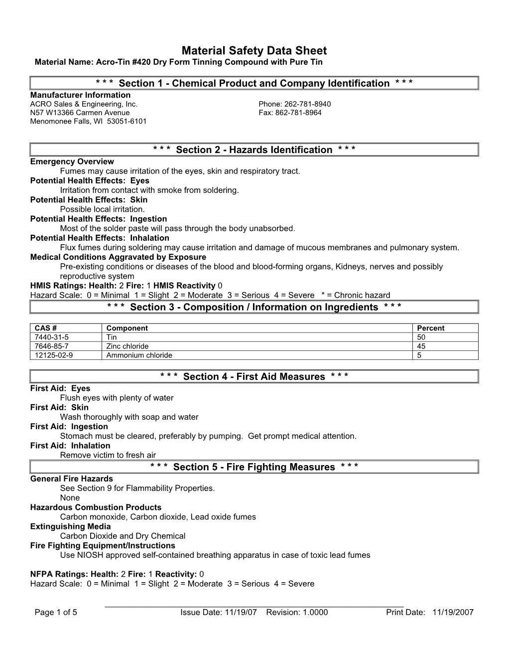 Acro-Tin #420 Dry Form Tinning Compound with Pure Tin