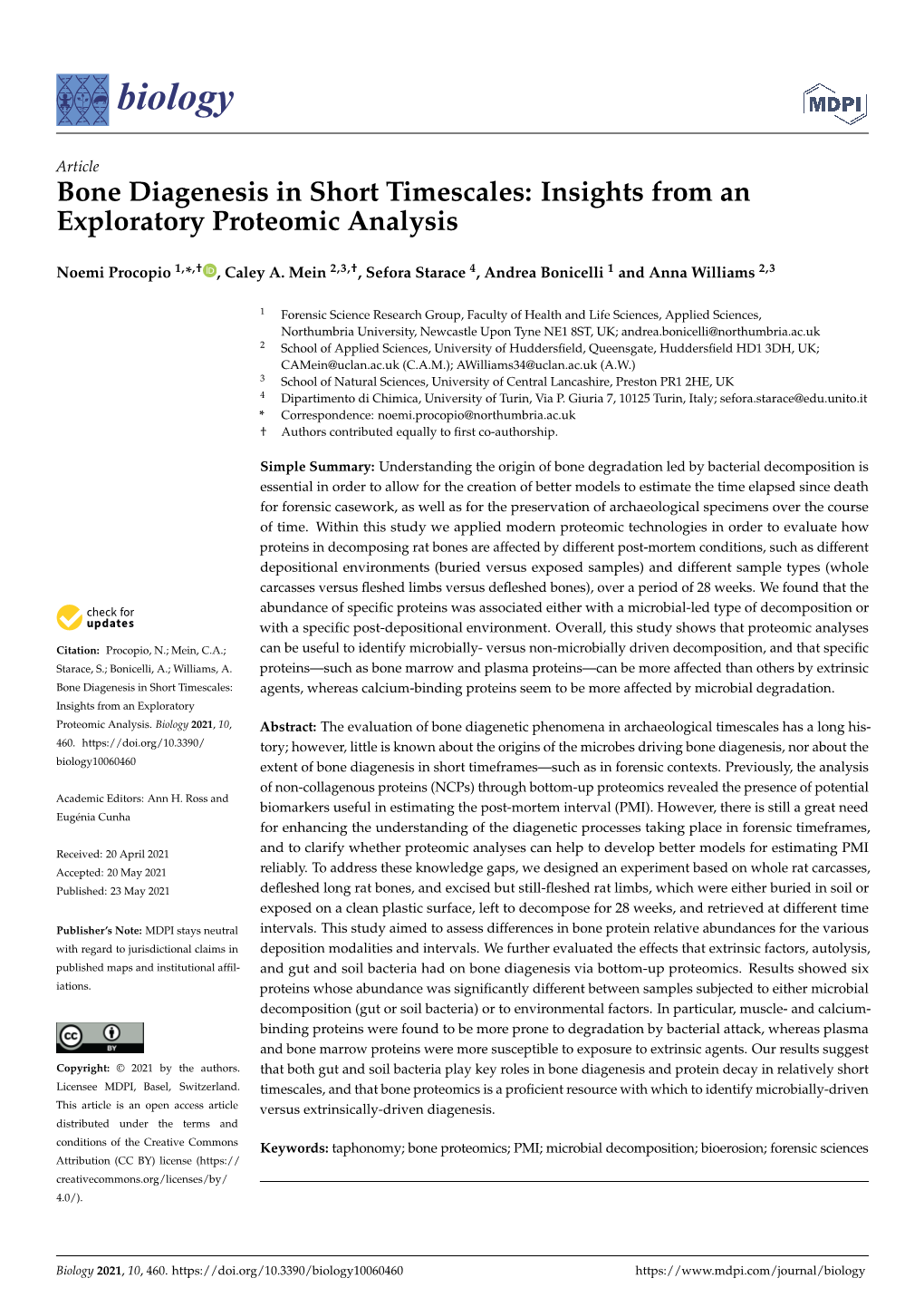 Bone Diagenesis in Short Timescales: Insights from an Exploratory Proteomic Analysis