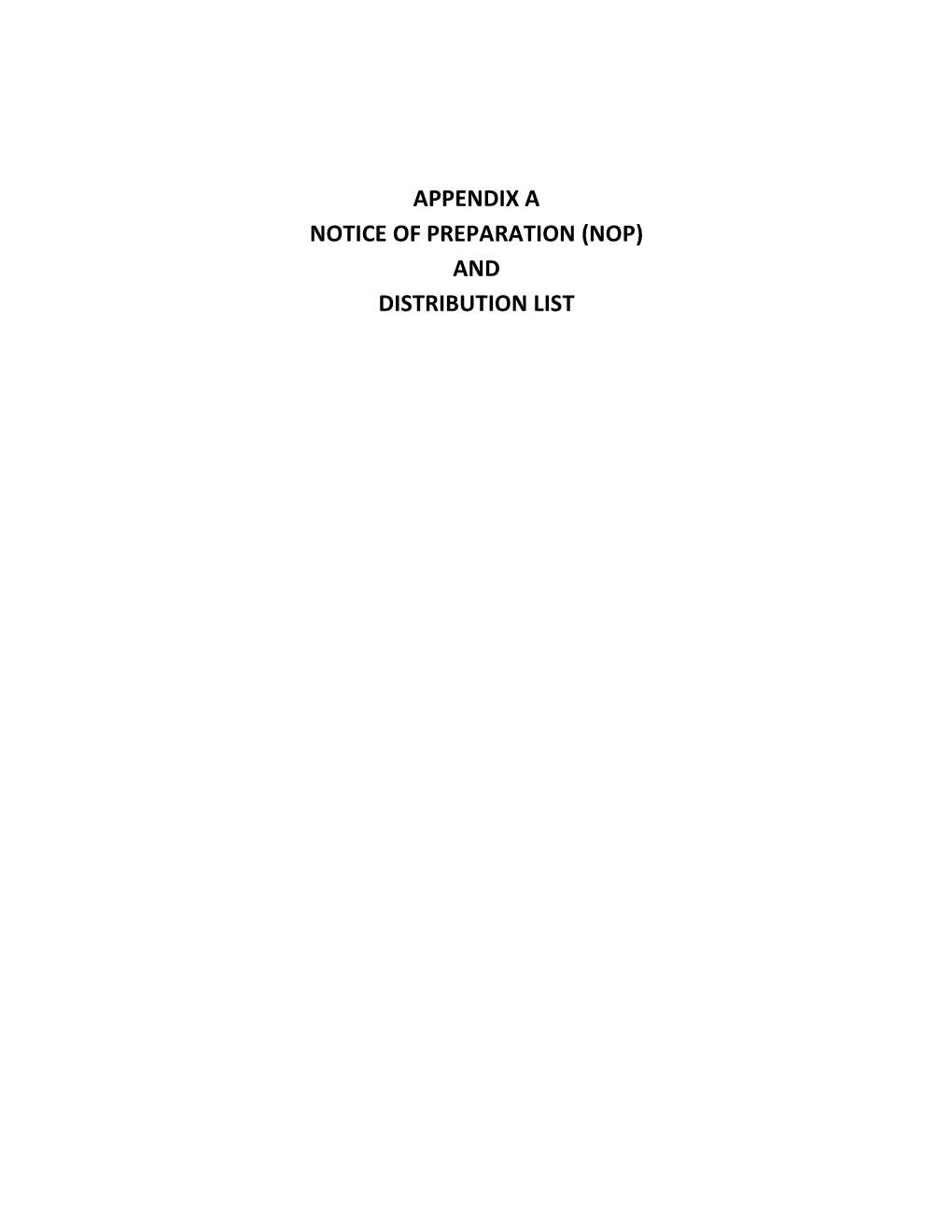 Appendix a Notice of Preparation (Nop) and Distribution List