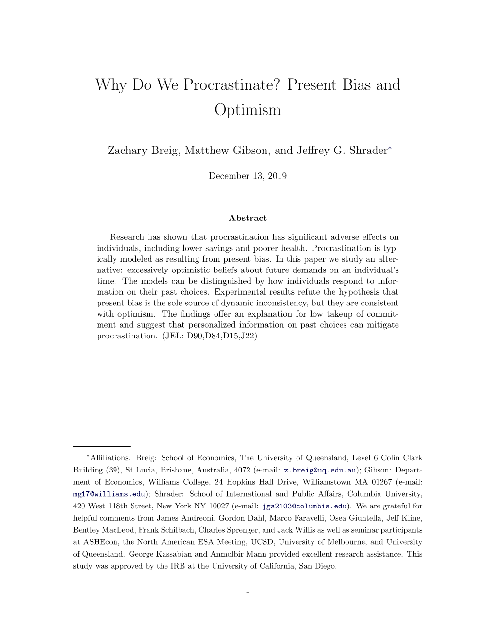 Why Do We Procrastinate? Present Bias and Optimism