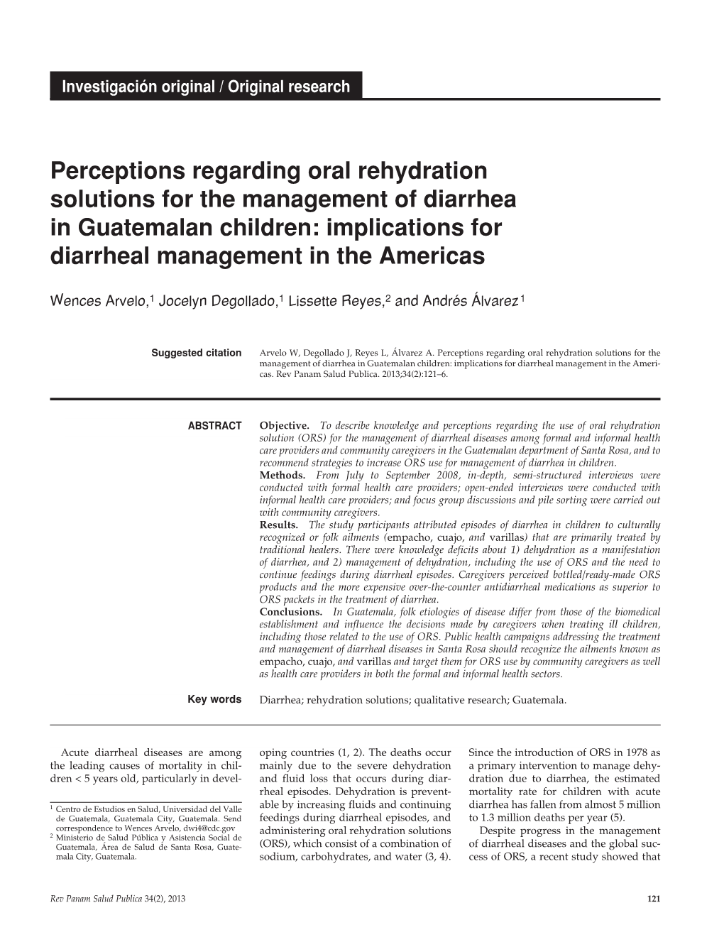 Perceptions Regarding Oral Rehydration Solutions for the Management of Diarrhea in Guatemalan Children: Implications for Diarrheal Management in the Americas