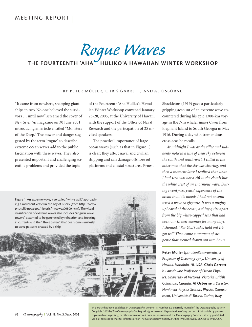 Rogue Waves the FOURTEENTH ‘AHA HULIKO’A HAWAIIAN WINTER WORKSHOP