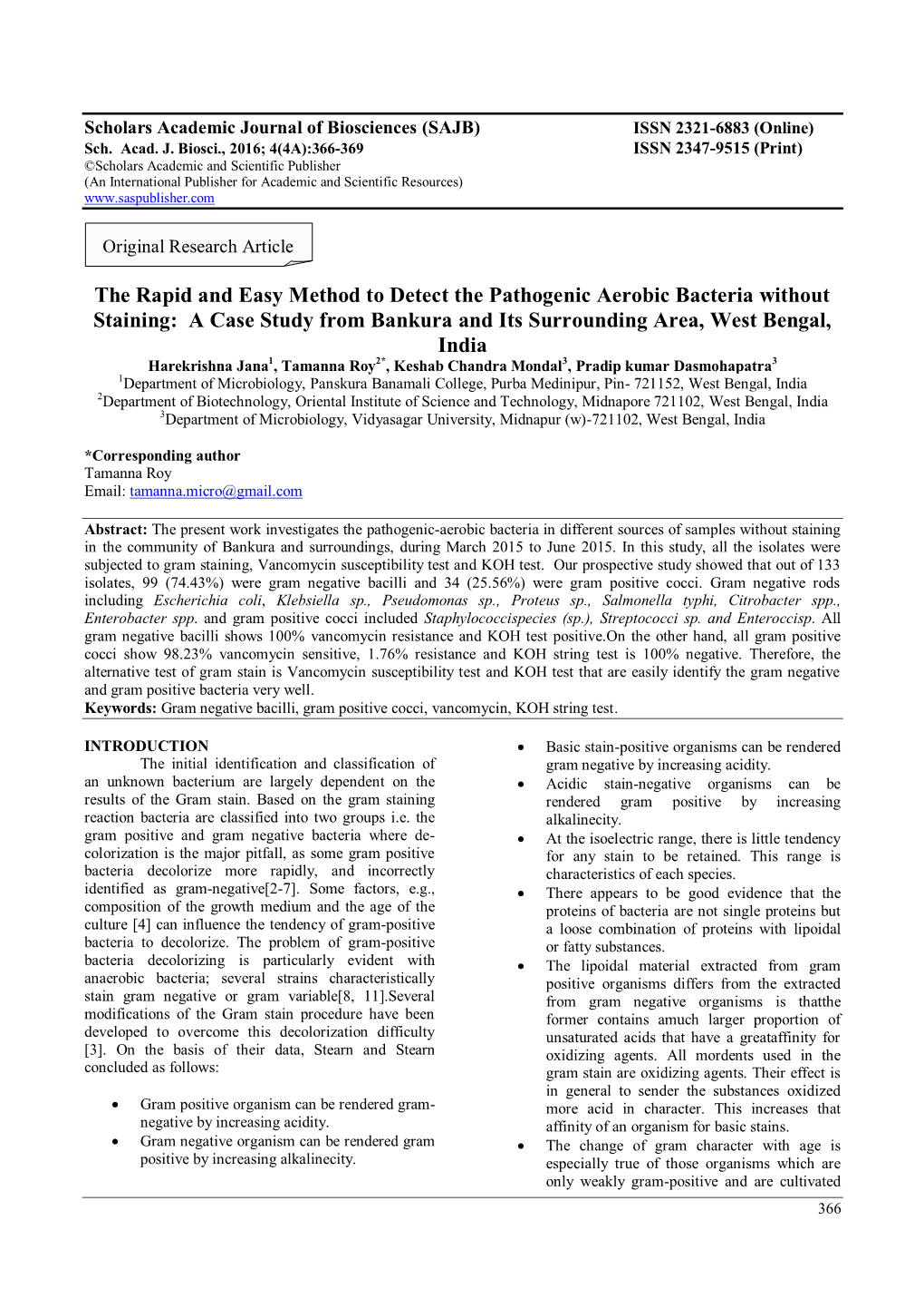 The Rapid and Easy Method to Detect the Pathogenic Aerobic Bacteria