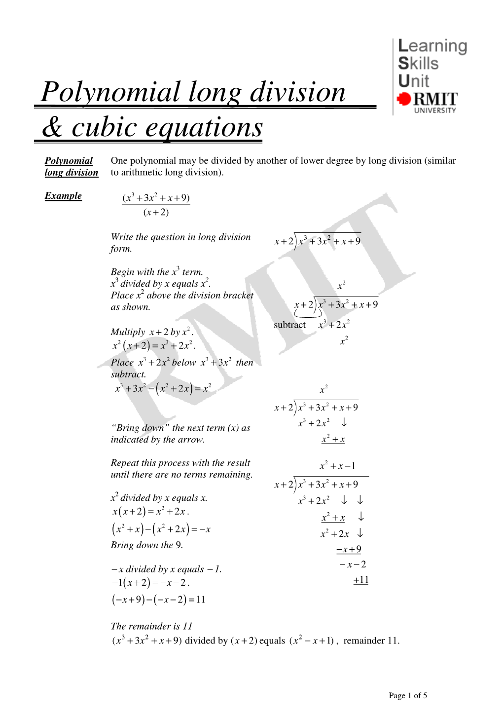 Polynomial Long Division & Cubic Equations