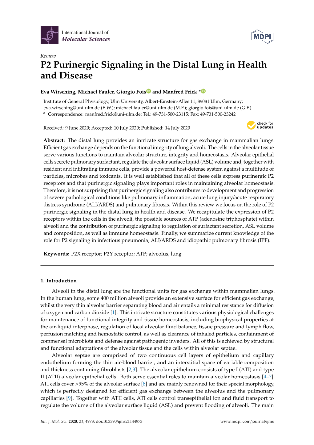 P2 Purinergic Signaling in the Distal Lung in Health and Disease