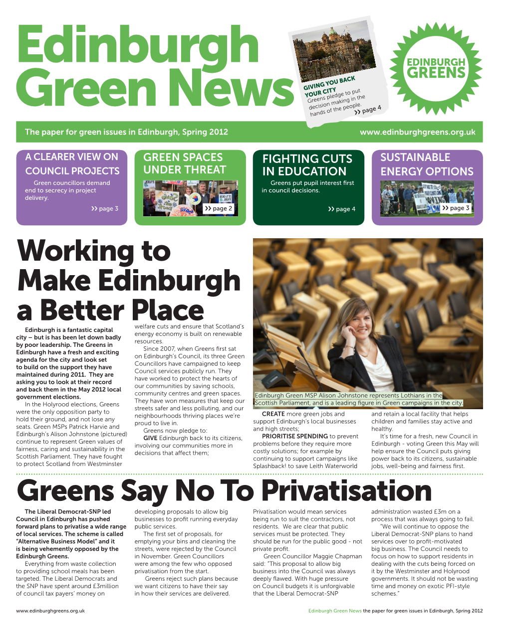 Working to Make Edinburgh a Better Place Greens Say No to Privatisation