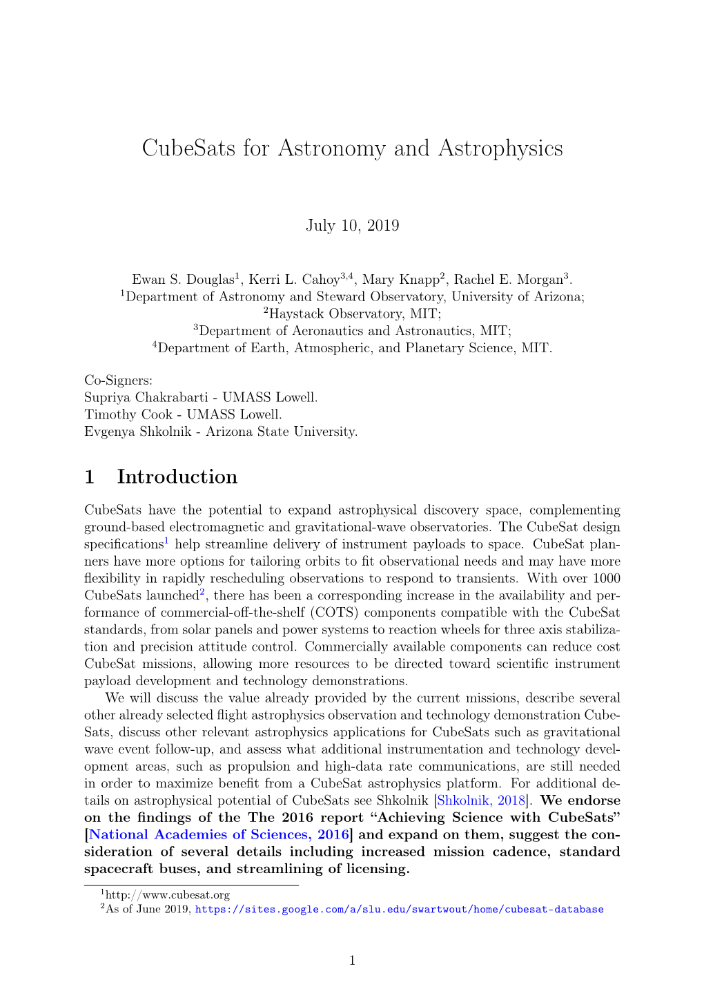 Cubesats for Astronomy and Astrophysics