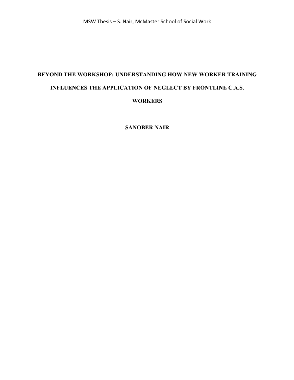 MSW Thesis S. Nair, Mcmaster School of Social Work