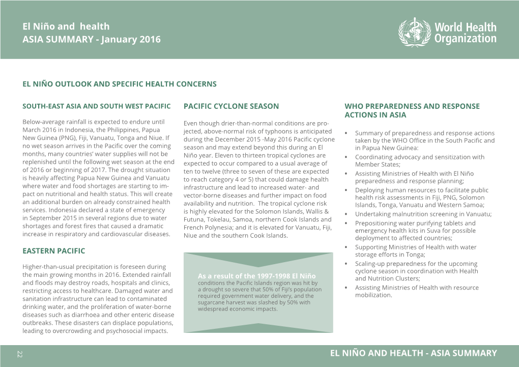 El Niño and Health ASIA SUMMARY