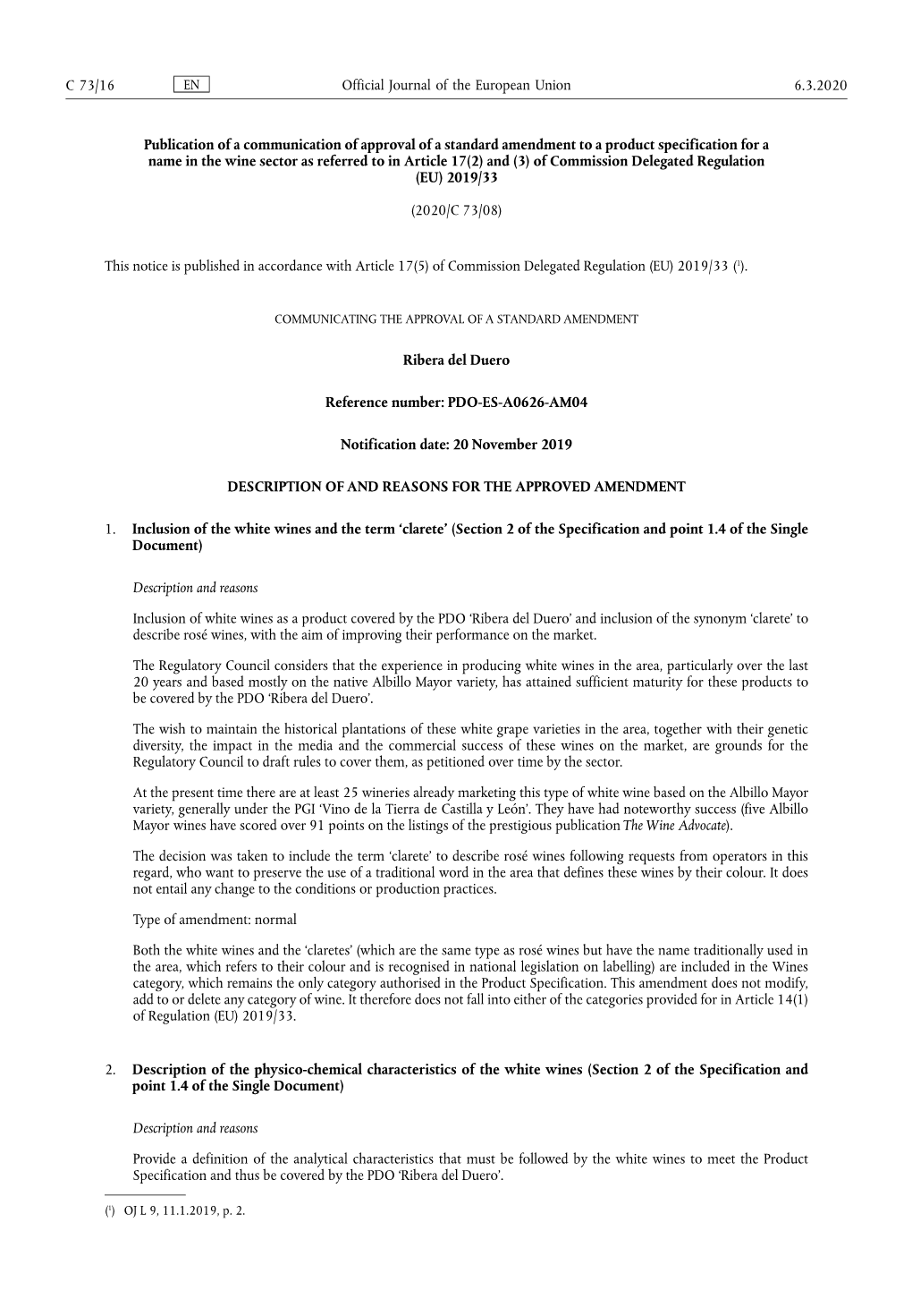 Publication of a Communication of Approval of a Standard