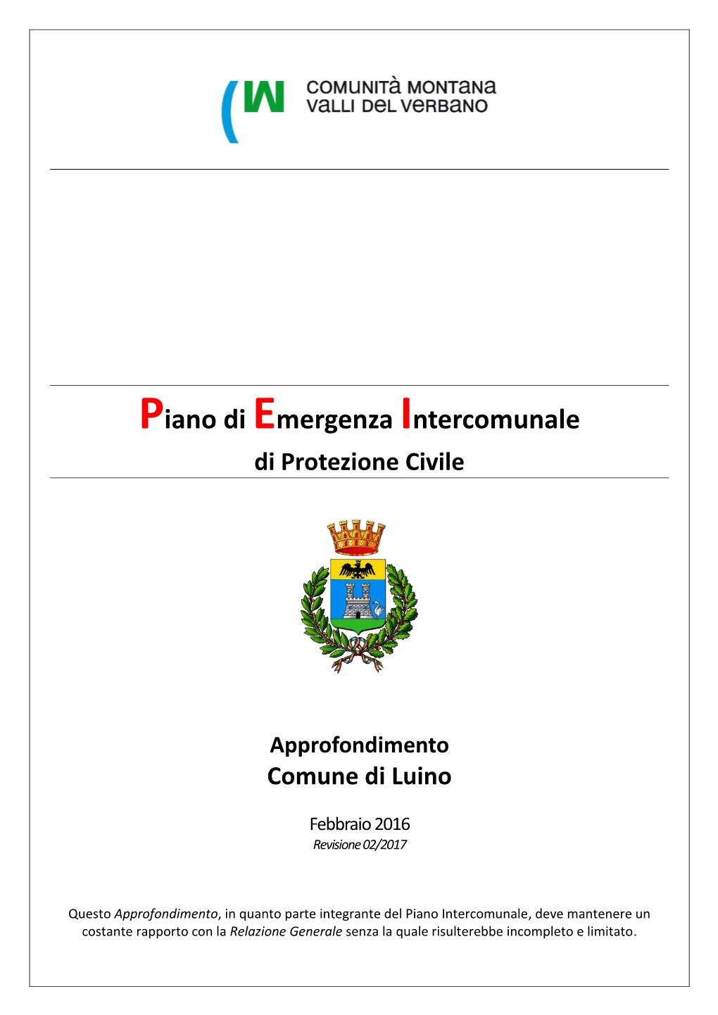 Piano Di Emergenza Intercomunale Di Protezione Civile