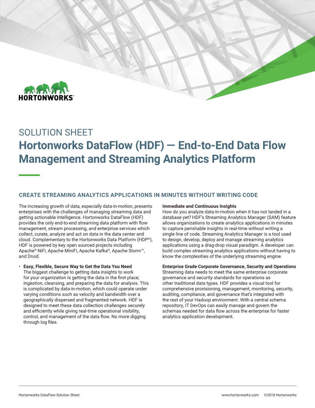 Hortonworks Dataflow (HDF) — End-To-End Data Flow Management and Streaming Analytics Platform