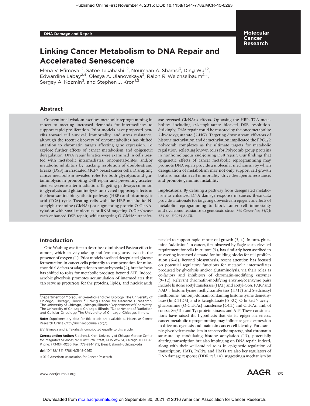 Linking Cancer Metabolism to DNA Repair and Accelerated Senescence Elena V