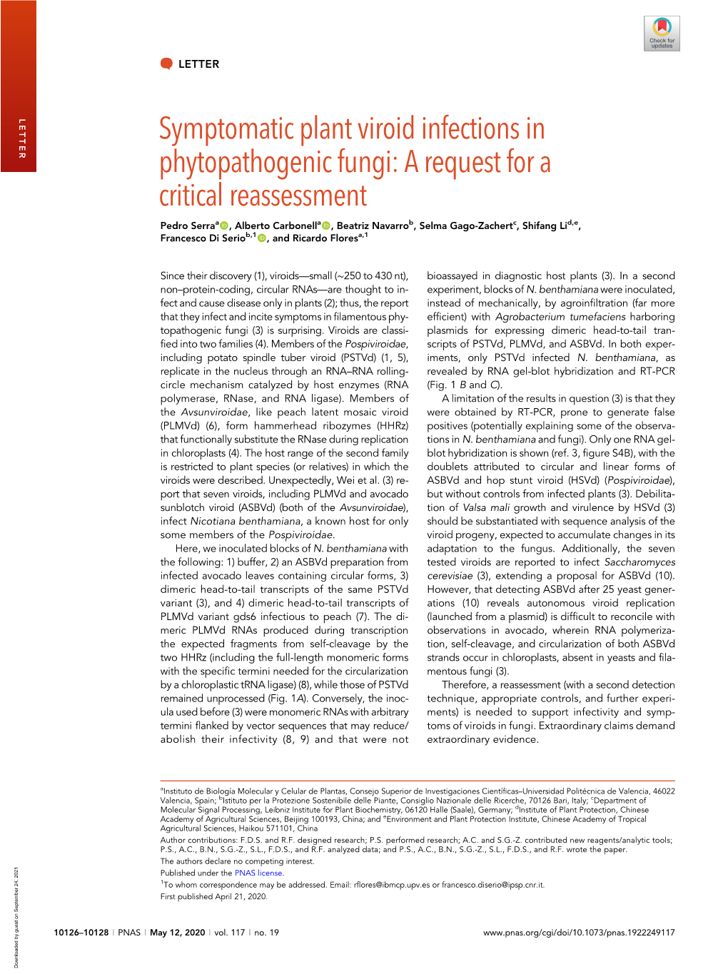 Symptomatic Plant Viroid Infections in Phytopathogenic Fungi
