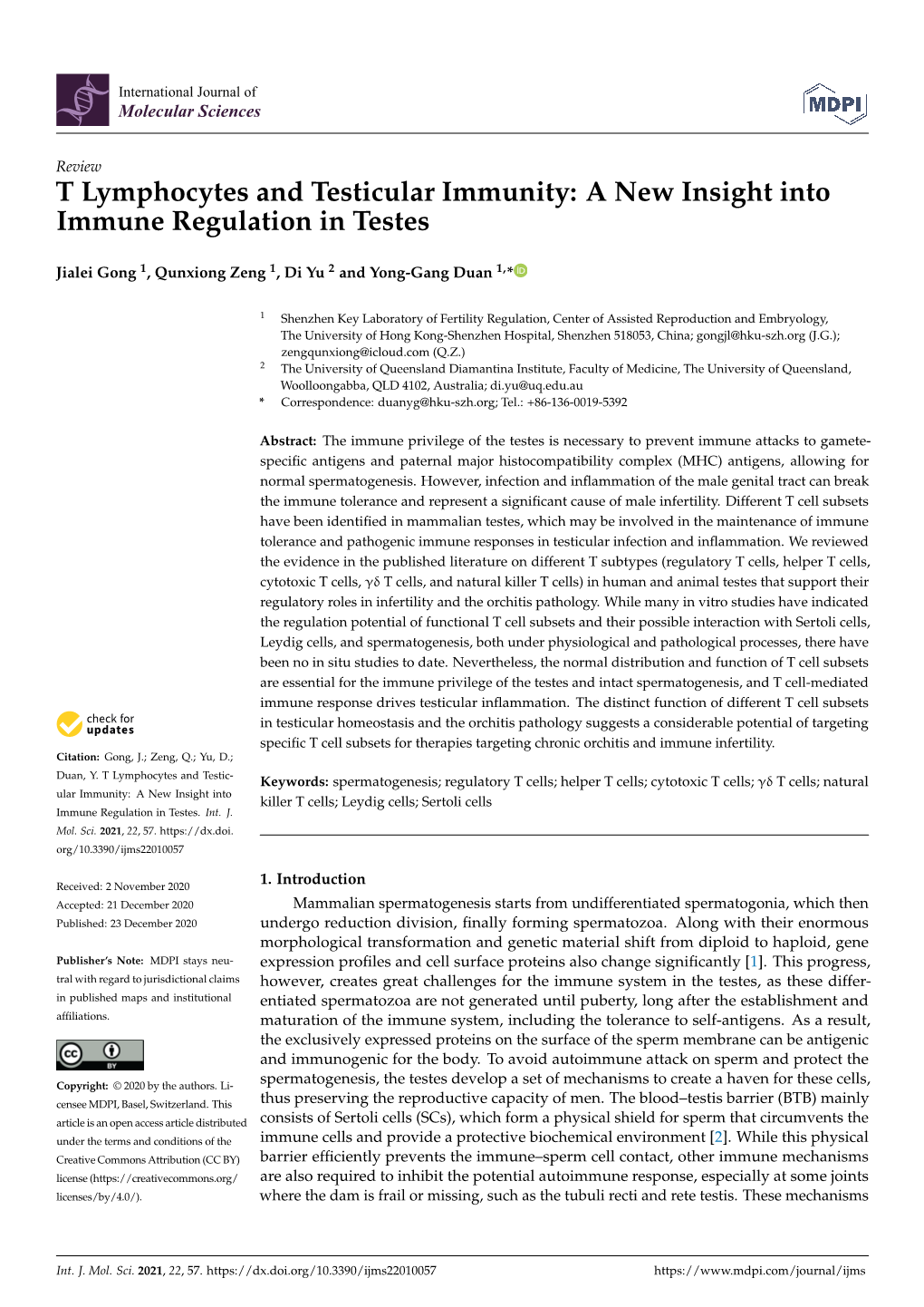 T Lymphocytes and Testicular Immunity: a New Insight Into Immune Regulation in Testes