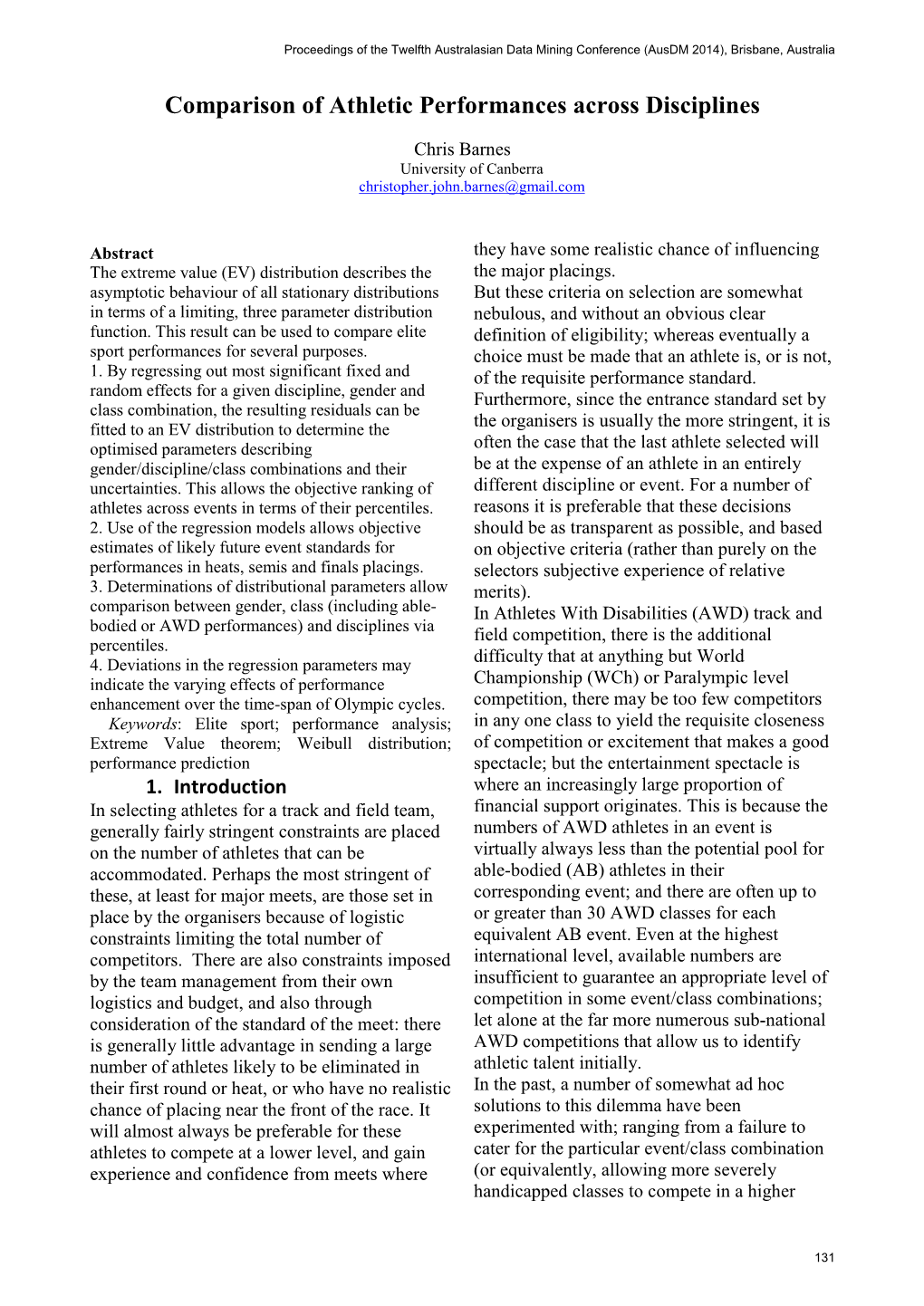 Comparison of Athletic Performances Across Disciplines