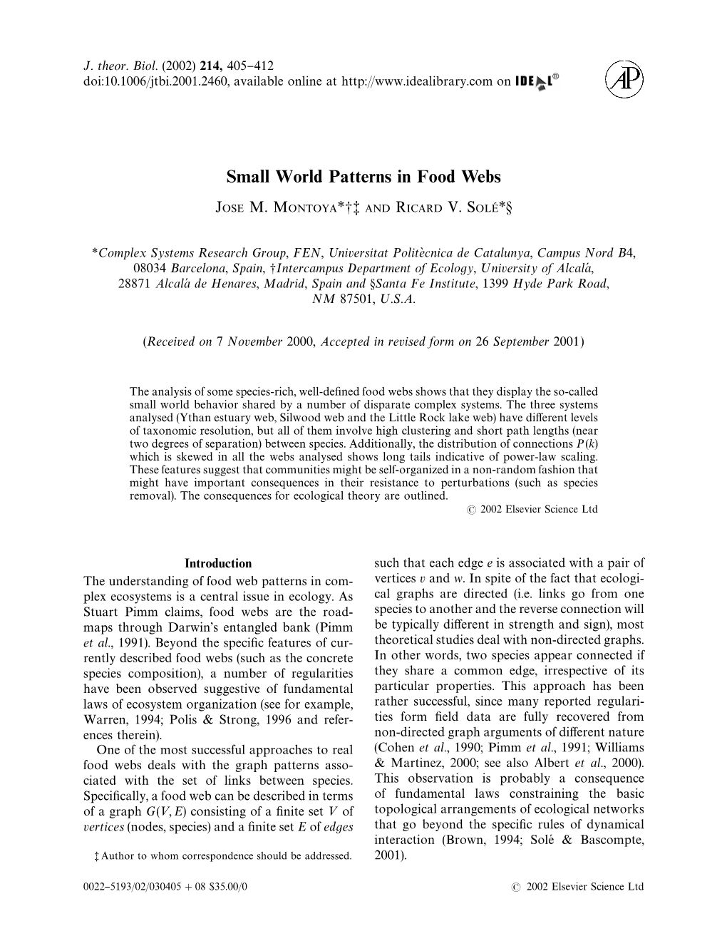 Small World Patterns in Food Webs