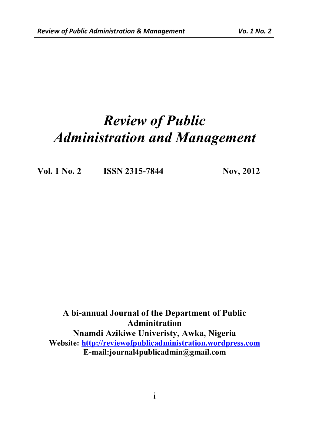 Review of Public Administration and Management