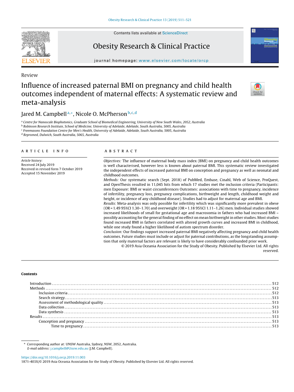Influence of Increased Paternal BMI on Pregnancy and Child Health