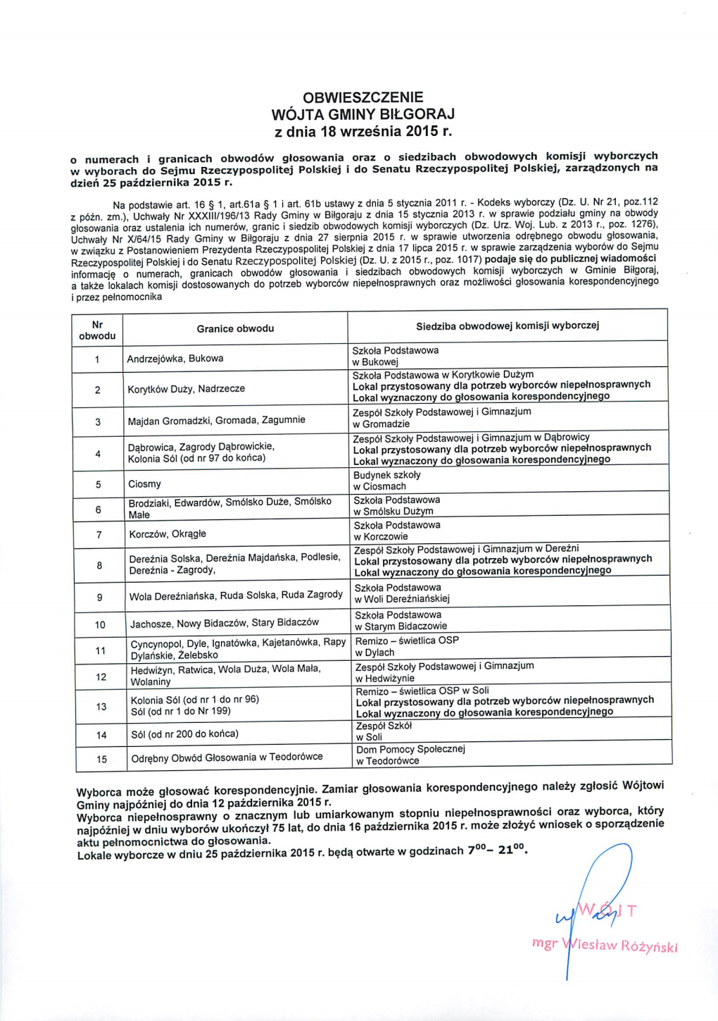 Wyborca Moze Gtosowac Korespondencyjnie. Zamiar Glosowania Korespondencyjnego Nalezy Zgtosic Wojtowi Gminy Najpozniej Do Dnia 12 Pazdziernika 2015 R